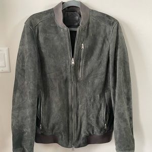 AllSaints ‘Kemble’ suede bomber jacket. Size Small. Dark grey colour.